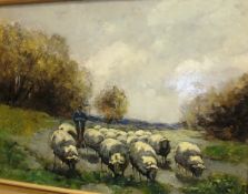 DOESER "Shepherd and sheep in a landscape", oil on canvas, signed bottom right