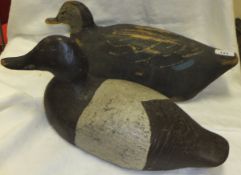Two vintage painted wooden decoy Ducks   CONDITION REPORTS  Wear, scuffs, splits.  Flaking to paint.