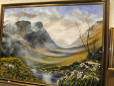 KEN CARR "Isle of Skye", a misty mountain river landscape, oil on canvas, signed and dated 1972