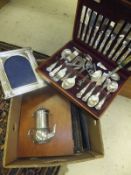 A box of assorted cutlery to include King's pattern, together with various other plated wares, etc