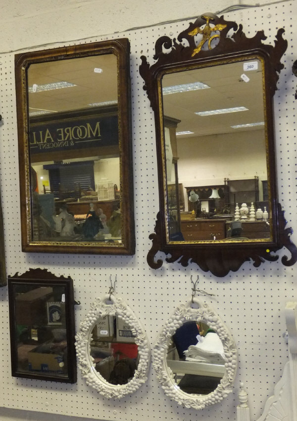 A collection of five wall mirrors to include an 18th Century style mahogany framed wall mirror