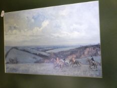 AFTER LIONEL EDWARDS "The Belvoir", a hunting scene, colour print, together with six other hunting