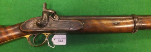 A Victorian L A Co. (1862 Model) 20 bore muzzle loading shotgun, hammer action, 35½" barrel