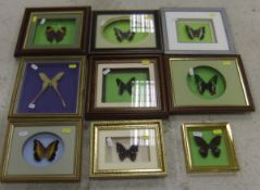 A collection of nine various framed and glazed exotic Butterflies   CONDITION REPORTS  All with