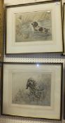 AFTER HENRY WILKINSON "Spaniel and snipe", print No'd 99/150, and "Dog with pheasant" No'd 66/100,
