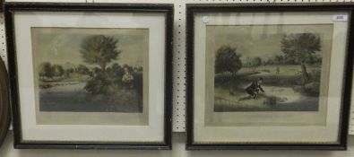AFTER J POLLARD "Fly fishing for trout" and "Live bait fishing for jack", a pair of colour prints