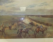 AFTER LIONEL EDWARDS "Jockeys on horseback", colour print, signed in pencil bottom left