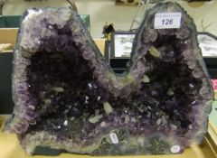 A large amethyst geode section   CONDITION REPORTS  Overall with some wear and scuffs, some chips,