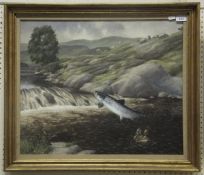HAVERS "Salmon in river", oil on canvas, signed