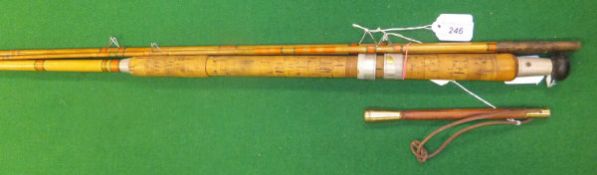 A three piece cane fishing rod, brass mounted trout priest, set of four Almark "Clubmaster" bowls,