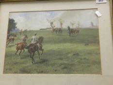 JOHN BEER "A Visit to the Paddock", watercolour gouache, signed bottom right