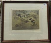 AFTER HENRY WILKINSON "Two terriers in a landscape", colour etching, limited edition No'd 44/250,