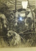 AFTER ARTHUR DODD "Hounds through hedgerow", sepia etching, signed bottom left and dated 1886