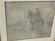 F A STEWART "Huntsman and hounds", pencil study heightened with white, unsigned   CONDITION REPORTS
