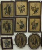 A set of nine framed hanging game trompe l'oeil prints along with four similar framed fishing