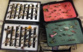 An assortment of fly fishing and spinning equipment to include cases of flies and spinners,