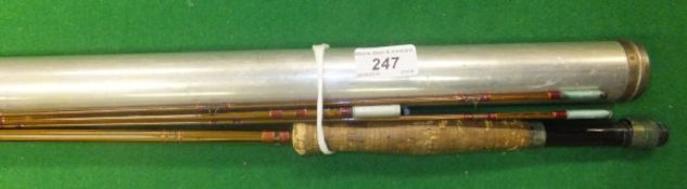 A Heddon "Floating Aluminum" three piece aluminium trout rod with spare tip, in makers "Aluminum"