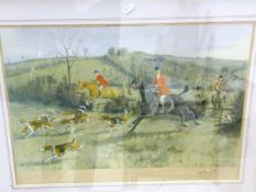 AFTER F A  STEWART "Cottesmore Hunt", heightened print, signed in pencil bottom right