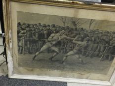 ENGLISH SCHOOL "The Fight between Tom Sayers and John C. Heenan", black and white print, unsigned