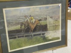 ENGLISH SCHOOL "The Last Fence", Mill House and Arkell, Cheltenham Gold Cup c.1963, colour print