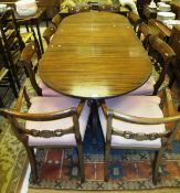 A set of ten 19th century mahogany framed bar back dining chairs (eight plus two carvers) with