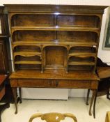 A Victorian burr oak dresser plate rack on a later base