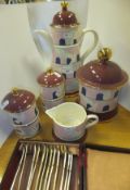 A collection of five pieces of Carlton Ware 'Dovecote' lustreware pottery and a set of six