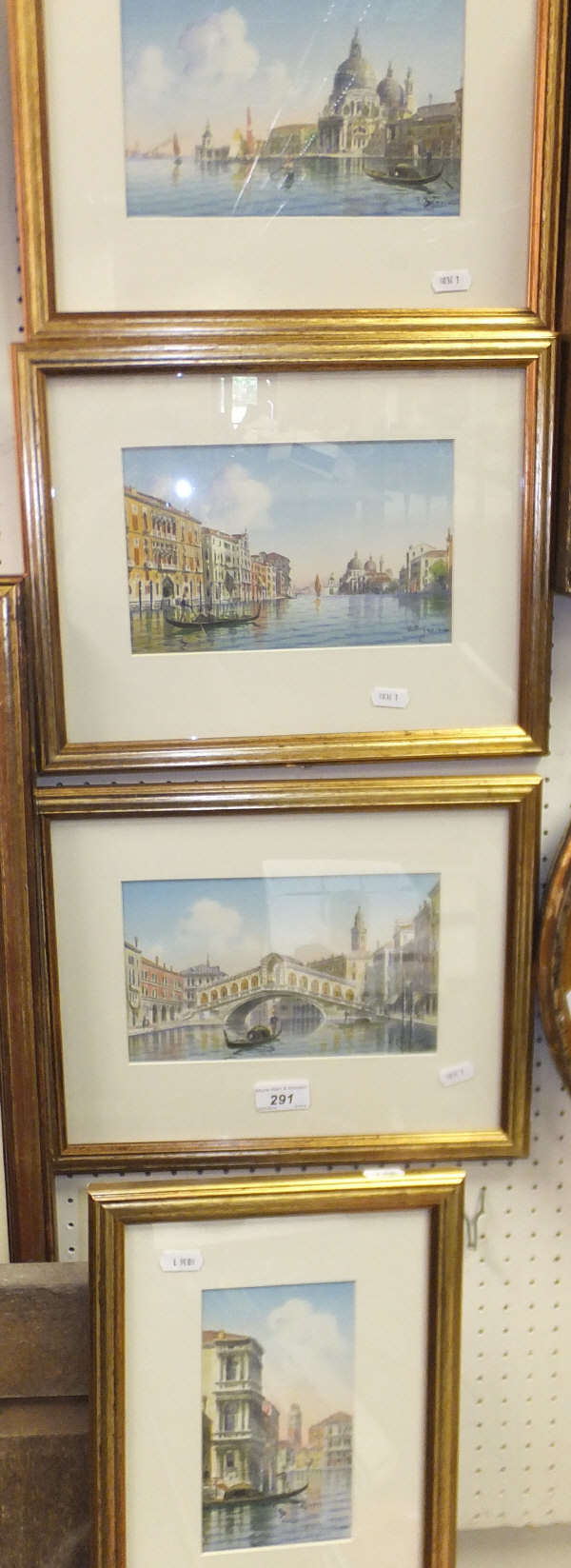 U. ONGANI "Venetian scenes with gondolas", a collection of four watercolours, each signed bottom