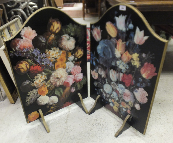 A pair of decoupage firescreens