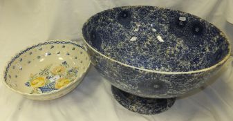 A large 19th Century Doulton Burslem footed punch bowl, blue transfer decorated with intertwined