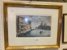 WITHDRAWN JONATHAN PIKE "Vaporetto on The Grand Canal", a Venetian scene, watercolour heightened