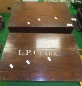 Two oak campaign writing boxes, one labelled to top "L.P. Clark"