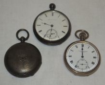 Two silver cased pocket watches, both with white enamel dials, one inscribed "American Watch