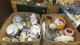 Three boxes of assorted china wares to include Continental tea wares, cheese dish, decorative plate,