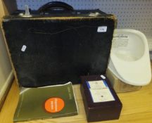 Assorted medical equipment and associated materials including black leather Doctors case with fitted