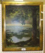 NORMAN KEENE "Pond with lilies", oil on board, signed bottom right