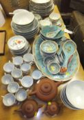 A quantity of Oriental porcelain table and tea wares to include turquoise ground tea wares, bowls,