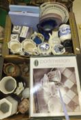 Two boxes containing a collection of china wares to include Portmeirion baking wares, Wedgwood