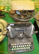 "The Oliver" typewriter, a preserve pan and assorted metal wares to include car badges, door
