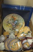 A box of assorted china wares to include a modern Oriental tea set, Royal Worcester cake plate, etc