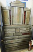 A 19th Century Continental (probably Russian) painted bureau bookcase, the upper section