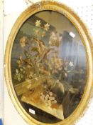 A 19th Century long-stitch needlework still life study, oval   CONDITION REPORTS  Frame is very