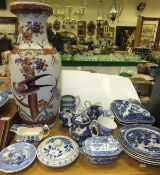 A large Oriental porcelain vase decorated with pheasant amongst blossom, together with a