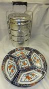 A set of porcelain hors d'oeuvres dishes decorated in the Imari palette on a revolving Lazy Susan