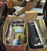 Six boxes of sundry items to include various mid 20th Century maps, cut glass rinsers, mahogany