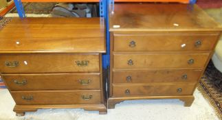A 20th Century cherrywood chest of three long drawers on ogee bracket feet, together with a modern