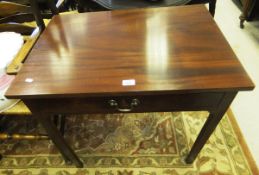 A 19th century mahogany single drawer side table, the rectangular top on square chamfered supports