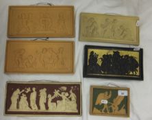 A collection of six rectangular terracotta Copenhagen relief moulded plaques to include a pair