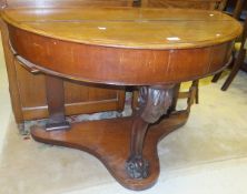 A Victorian mahogany duchess style demi-lune hall table with rising lid