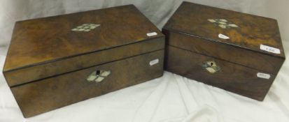 A Victorian walnut and inlaid writing slope and a similar jewellery casket